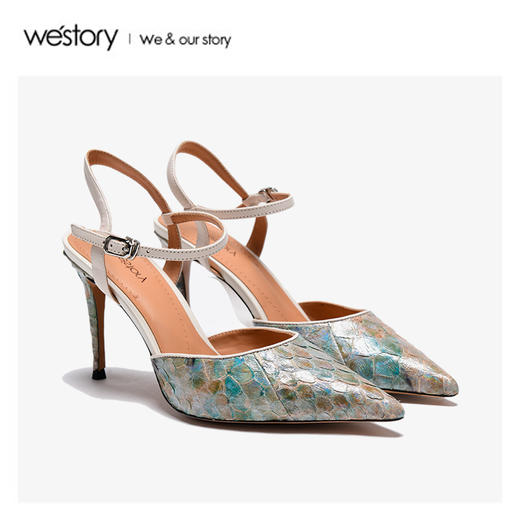 westory2020年夏新品包头高跟蛇纹细跟流行网红ins凉鞋W20BH60711 商品图4