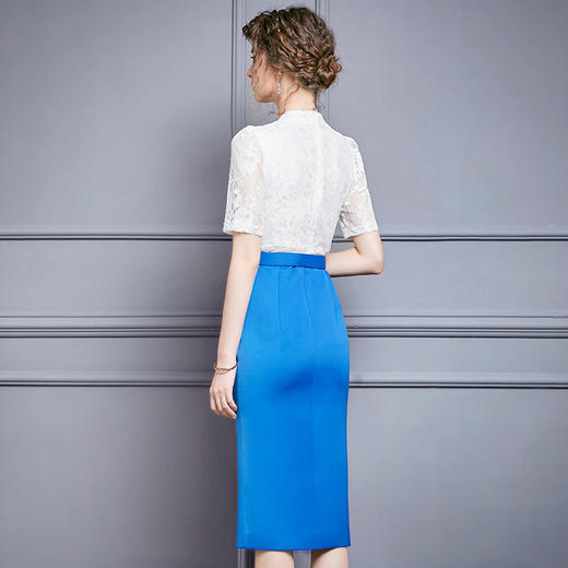 ZL-M1015名媛气质夏装新款蕾丝褶皱收腰显瘦礼服 商品图1