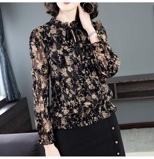 DD-260春洋气百搭长袖时尚宽松女土碎花雪纺衬衫 商品图2