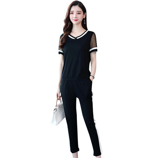 DD-9075夏季新款时尚韩版修身短袖T恤休闲小脚运动裤两件套 商品图4