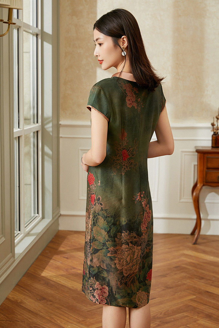 xnb105香云纱桑蚕丝盘扣改良旗袍真丝裙