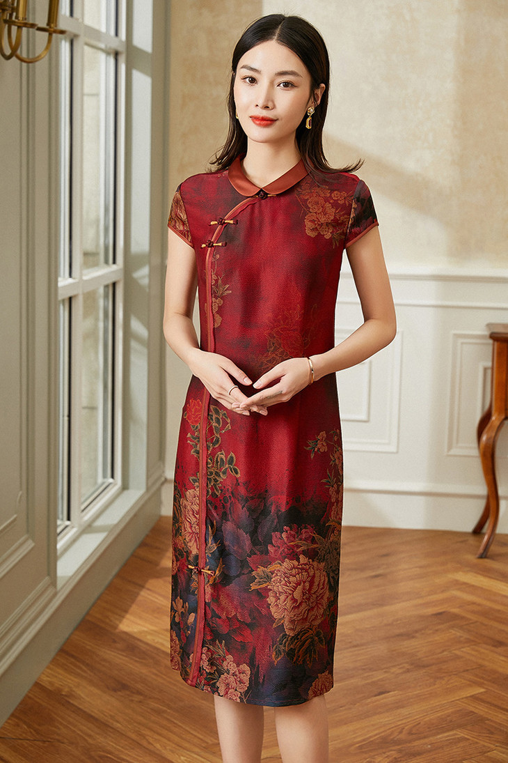 xnb105香云纱桑蚕丝盘扣改良旗袍真丝裙