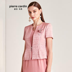 皮尔卡丹女装夏季新款粉红色短袖上衣印花外套P0217US21F0
