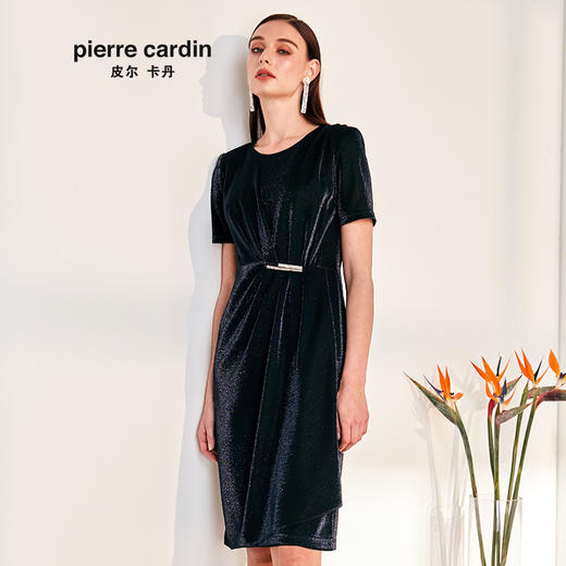 皮尔卡丹女装季新款蓝色短袖亮面连衣裙P0242DS20N0
 商品图1