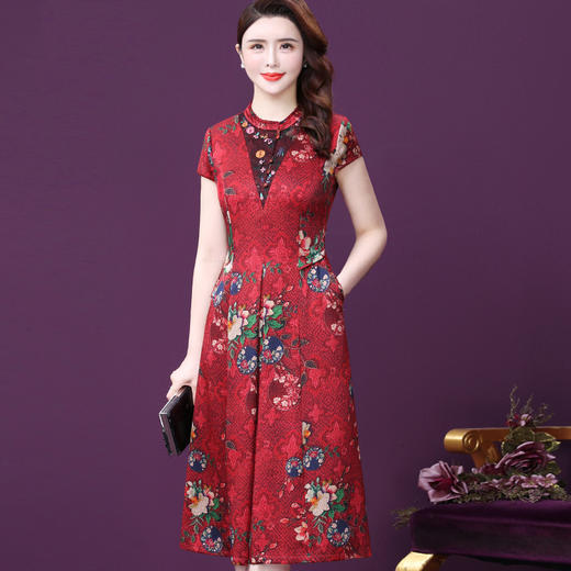 WXY-2826W夏新款收腰复古真丝裙 商品图1