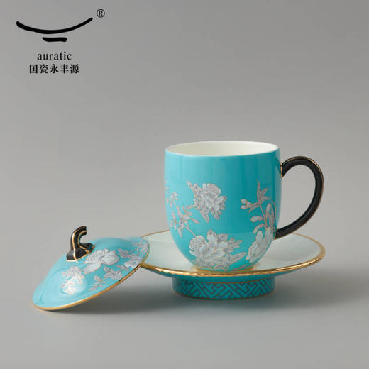 auratic国瓷永丰源 水墨牡丹陶瓷盖杯家用带盖泡茶杯子办公室喝茶杯 3件套盖杯 商品图1