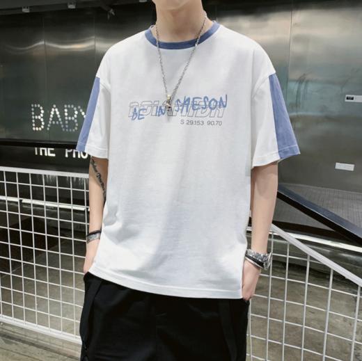 夏季短袖T恤男韩版纯棉五分袖t恤2020新款青少年时尚港风圆领体恤 商品图0