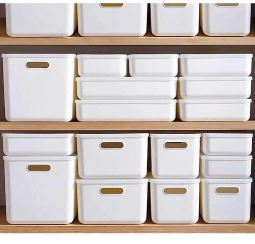 日式带盖收纳盒  桌面整理篮筐白色厨房置物框家用化妆品储物零食箱2.2 商品图5