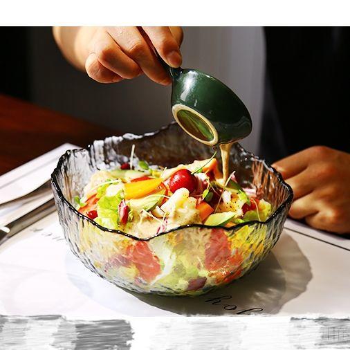 无铅水晶锤纹玻璃沙冰川拉碗 | 日式创意透明冰碗 金边水果盘甜品碗， 商品图5