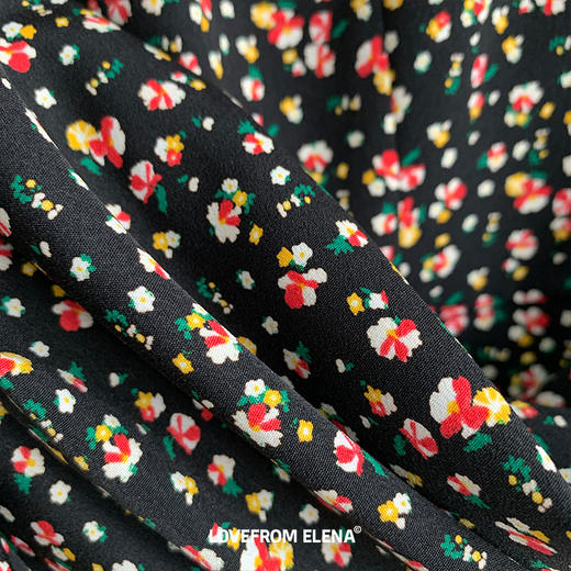 黑色V领碎花连衣裙 商品图10