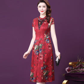 WXY-2826W夏新款收腰复古真丝裙