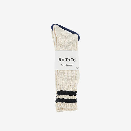 RoToTo LOW RAW SOCKS "2 STRIPES" 美国有机棉未染色老式编织机复古罗纹袜子 商品图1