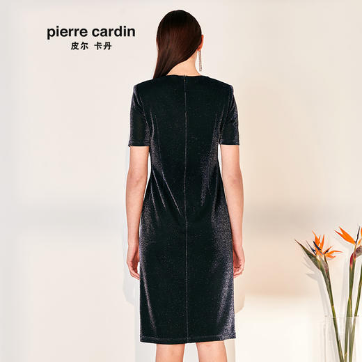 皮尔卡丹女装季新款蓝色短袖亮面连衣裙P0242DS20N0
 商品图2