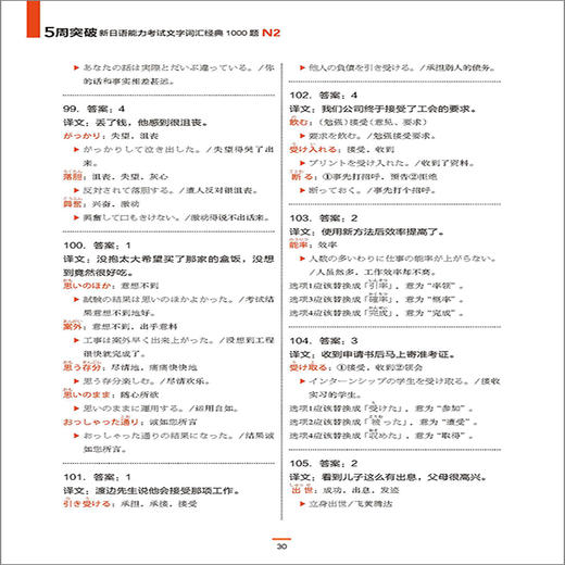 5周突破新日语能力考试文字词汇经典1000题N2 商品图3
