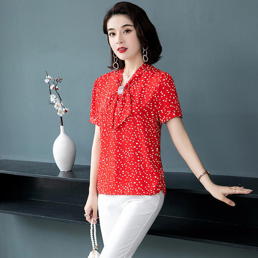 MQ-3026-2夏季薄款气质垂感短袖雪纺衬衫YY 商品图0
