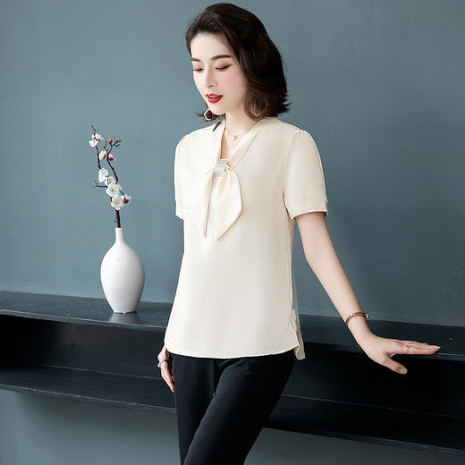 MQ-3026-2夏季薄款气质垂感短袖雪纺衬衫YY 商品图3