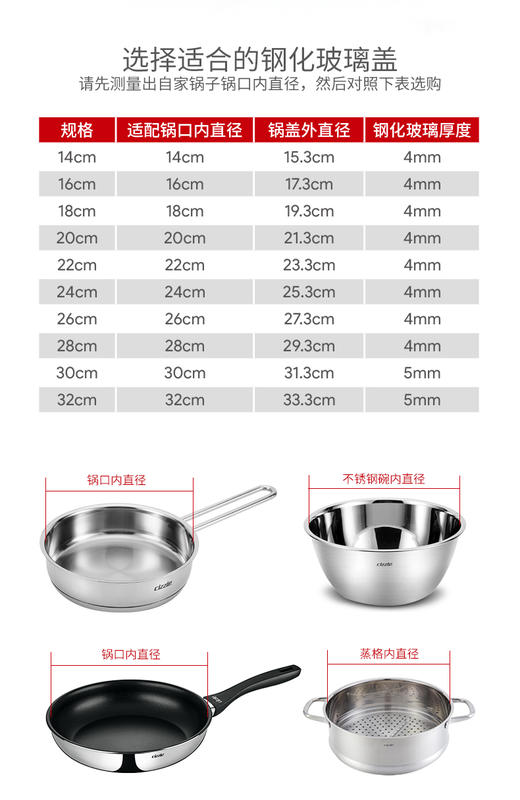 cizzle喜时【格拉】钢化玻璃盖家用14/16/20/24/26cm通用炒锅盖子煎炒汤锅 商品图4