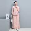 YSY-5362夏季原创新款民族风棉麻盘扣绣花瑜伽服大码茶服套装 商品缩略图1