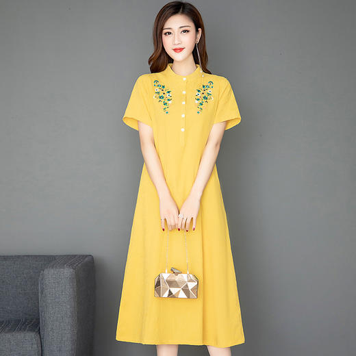 MQ-1778-662夏新款棉麻复古宽松薄款刺绣民族风连衣裙YY 商品图2