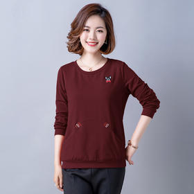 HHC-夏季新款长袖圆领绣花棉妈妈装T恤