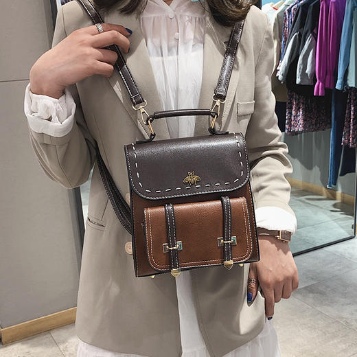 【PU迷你多用女士小背包】女包双肩包韩版撞色时尚单肩箱包 商品图1