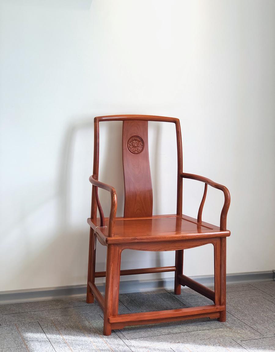 红桥红 家具严选 缅甸花梨(大果紫檀) 【扇形官帽椅三件套】