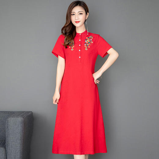 MQ-1778-662夏新款棉麻复古宽松薄款刺绣民族风连衣裙YY 商品图1