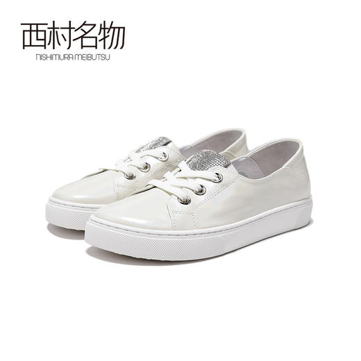 西村名物2020春款小白鞋女平底圆头软底一脚蹬休闲舒适单鞋X20AM10181 商品图0