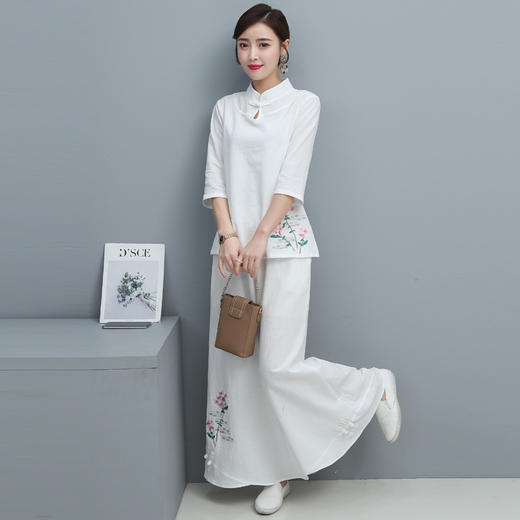 YSY-5362夏季原创新款民族风棉麻盘扣绣花瑜伽服大码茶服套装 商品图3