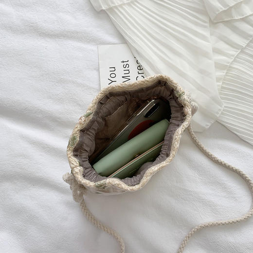 【时尚蕾丝ins抽绳水桶】编织包女包潮单肩斜挎草编箱包 商品图3