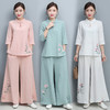 YSY-5362夏季原创新款民族风棉麻盘扣绣花瑜伽服大码茶服套装 商品缩略图0