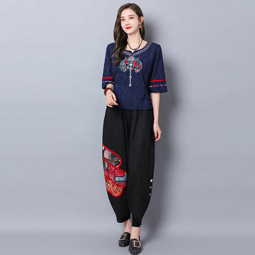 民族风套装夏装中国复古女两件套棉麻洋气套装zqtz207