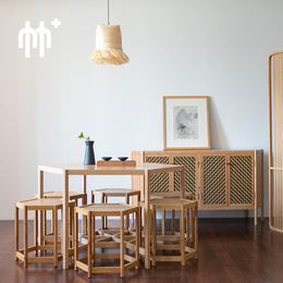 竹加|六合茶桌凳组合竹茶桌椅组合新中式禅意凳子简约餐桌休闲桌