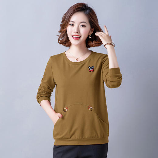 HHC-夏季新款长袖圆领绣花棉妈妈装T恤 商品图1