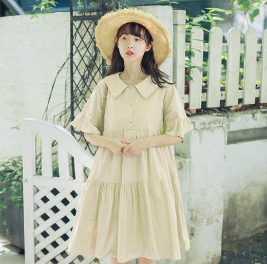 2020夏季新款女装小清新学生裙韩版娃娃领大码宽松连衣裙果绿色 商品图2