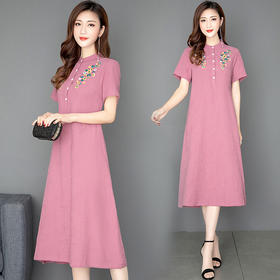 MQ-1778-662夏新款棉麻复古宽松薄款刺绣民族风连衣裙YY