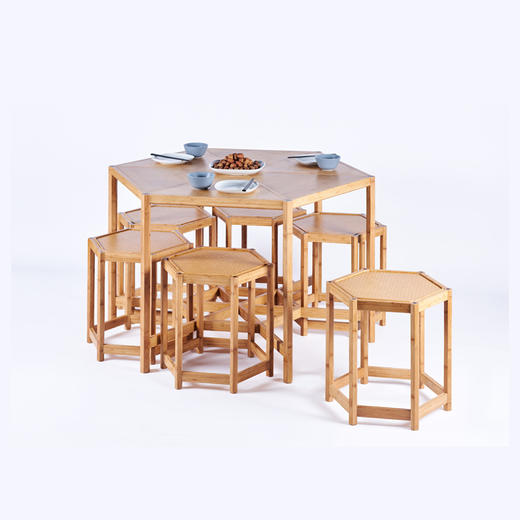 竹加|六合茶桌凳组合竹茶桌椅组合新中式禅意凳子简约餐桌休闲桌 商品图4
