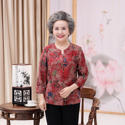 MQQ-LMM0066987夏季中老年圆领开衫衬衫老太太印花套装 商品图1