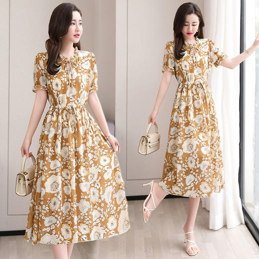 WZNH-WX33029夏季优雅气质女装雪纺V领A字裙连衣裙 商品图2