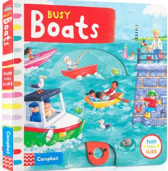 英文原版绘本 Busy Boats book 繁忙的船纸板机关操作活动抽拉玩具书 儿童英语启蒙认知图画书 亲子互动 商品图0