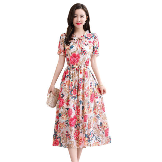 WZNH-WX33029夏季优雅气质女装雪纺V领A字裙连衣裙 商品图4