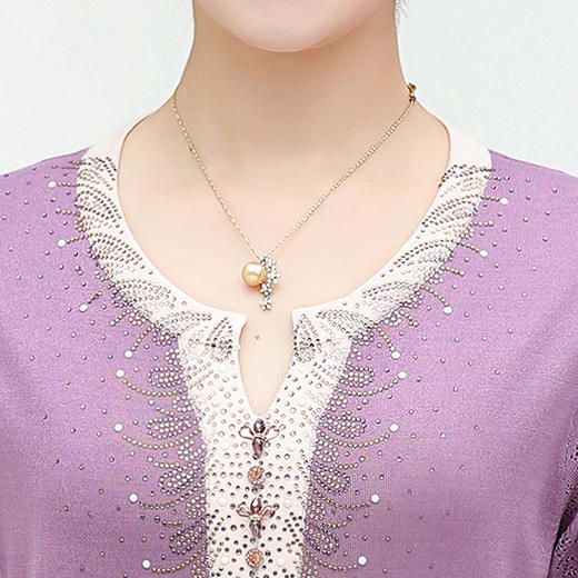 QYY-xx1901时尚妈妈装大码宽松镶钻冰丝短袖针织衫 商品图4