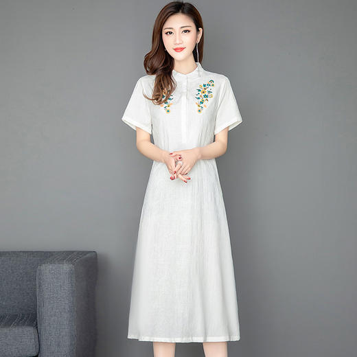 MQ-1778-662夏新款棉麻复古宽松薄款刺绣民族风连衣裙YY 商品图3