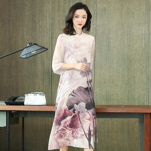 上海旗袍厂ASE-6635水墨气质真丝连衣裙 商品图2