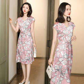 上海旗袍厂ASE-6678收腰印花真丝连衣裙