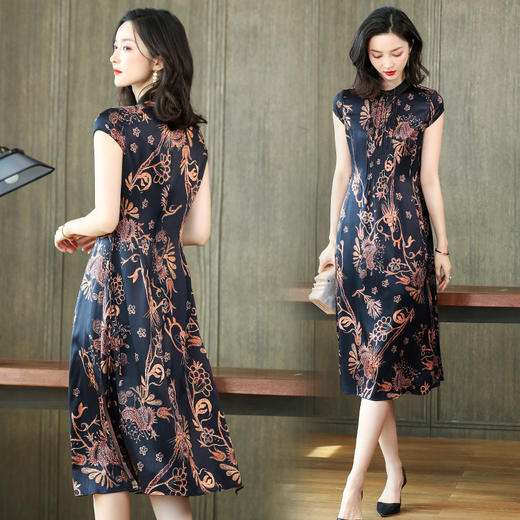 上海旗袍厂ASE-6668印花时尚真丝连衣裙 商品图1