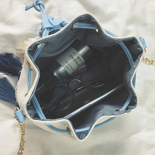 【链条单肩包斜挎小包】包包夏季韩版民族风帆布水桶包女流苏箱包 商品图4