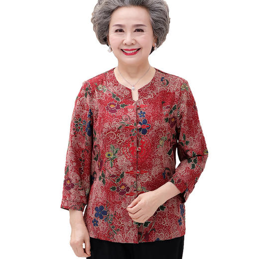 MQQ-LMM0066987夏季中老年圆领开衫衬衫老太太印花套装 商品图5