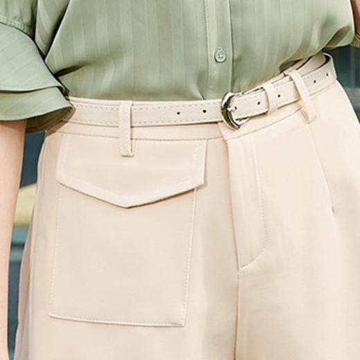 欧芮儿新款纯色腰带短裤女高腰阔腿裤 商品图3
