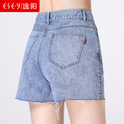 逸阳女裤牛仔短裤女2020夏季新款时尚简约毛边薄款阔腿A字三分裤2397 商品图2